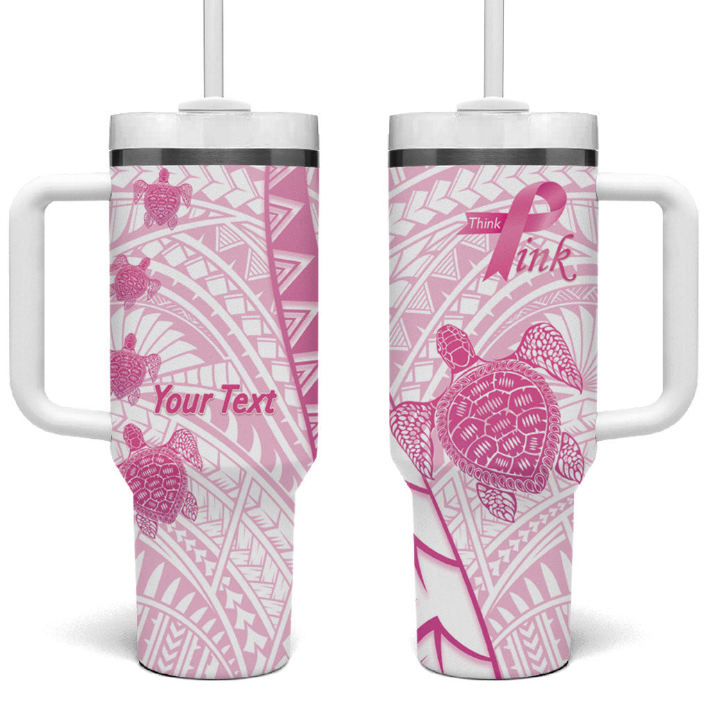 Breast Cancer Awareness Personalised Tumbler With Handle Pink Ribbon Turtle Polynesian Pattern White LT22 One Size: 40 oz Pink - Polynesian Pride