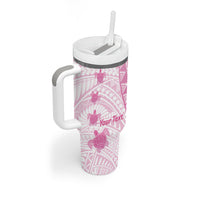 Breast Cancer Awareness Personalised Tumbler With Handle Pink Ribbon Turtle Polynesian Pattern White LT22 - Polynesian Pride