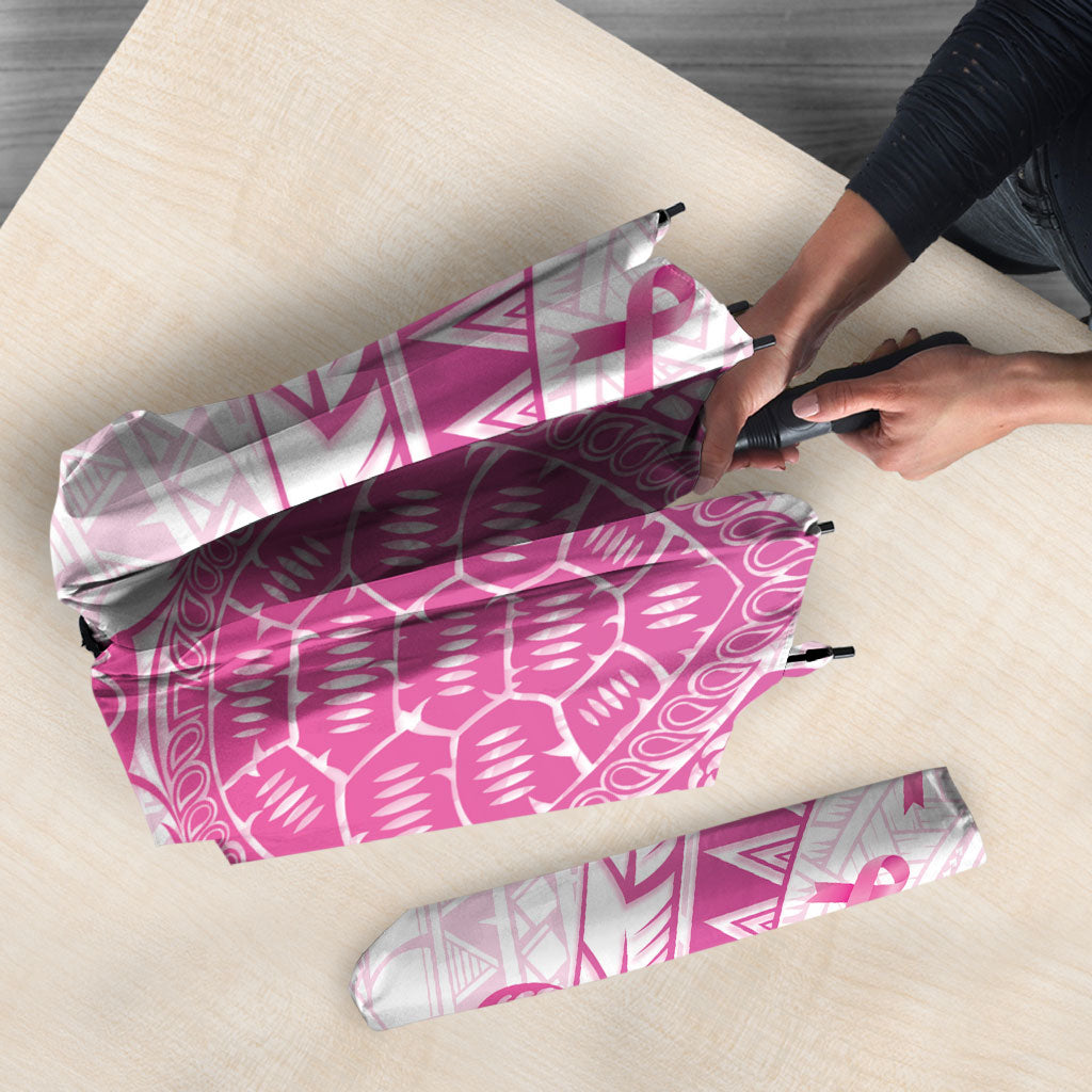 Breast Cancer Awareness Umbrella Pink Ribbon Turtle Polynesian Pattern White