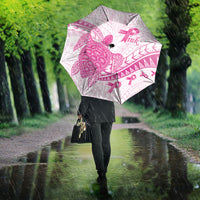Breast Cancer Awareness Umbrella Pink Ribbon Turtle Polynesian Pattern White