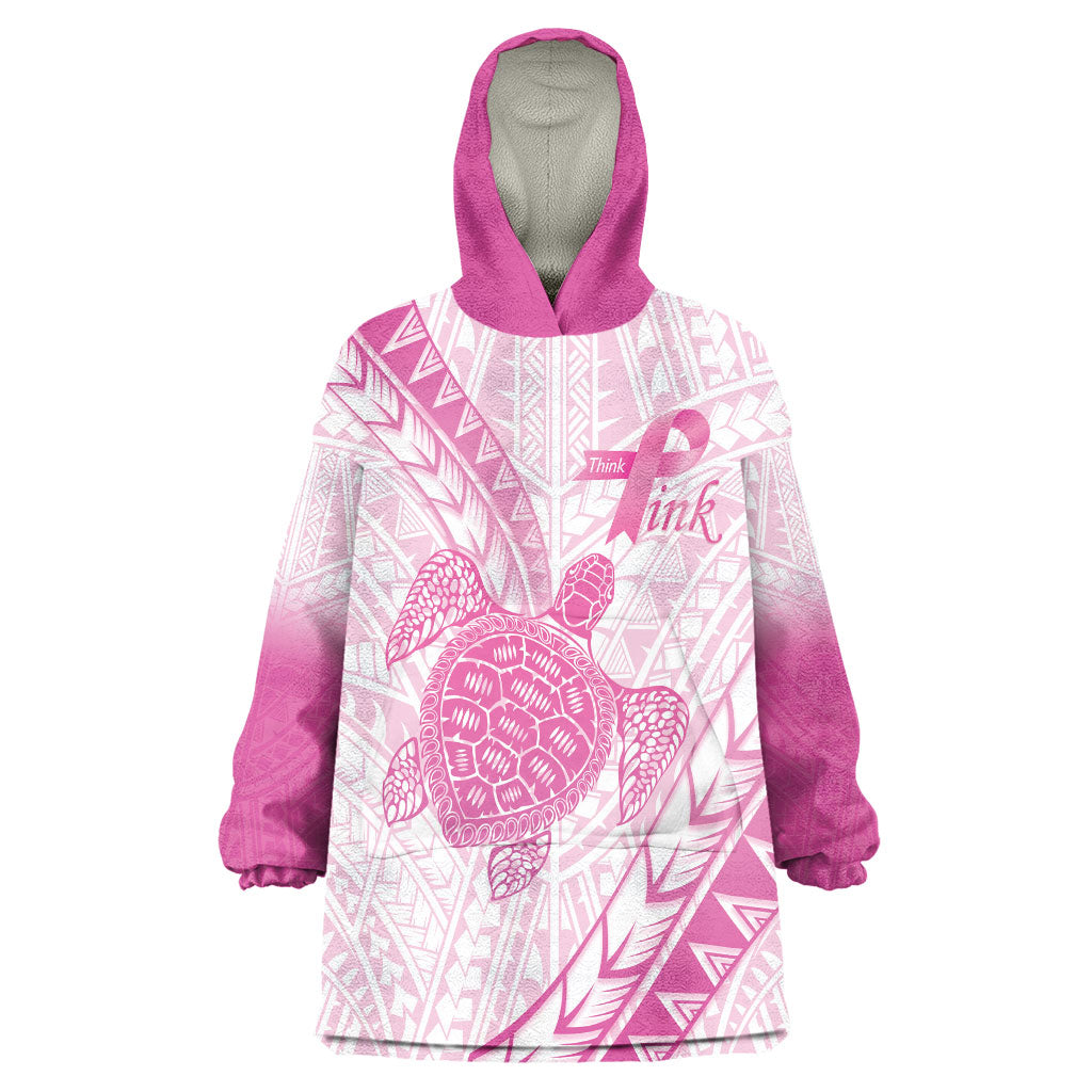 Breast Cancer Awareness Personalised Wearable Blanket Hoodie Pink Ribbon Turtle Polynesian Pattern White LT22 One Size Pink - Polynesian Pride