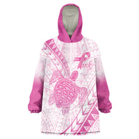 Breast Cancer Awareness Personalised Wearable Blanket Hoodie Pink Ribbon Turtle Polynesian Pattern White LT22 One Size Pink - Polynesian Pride