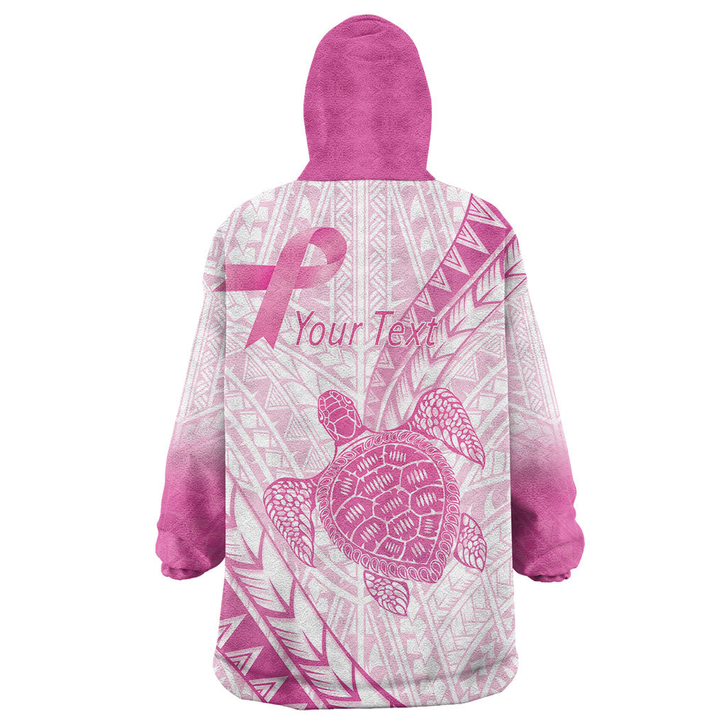 Breast Cancer Awareness Personalised Wearable Blanket Hoodie Pink Ribbon Turtle Polynesian Pattern White LT22 - Polynesian Pride