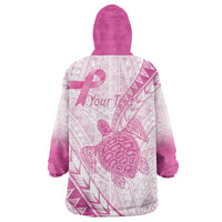 Breast Cancer Awareness Personalised Wearable Blanket Hoodie Pink Ribbon Turtle Polynesian Pattern White LT22 - Polynesian Pride