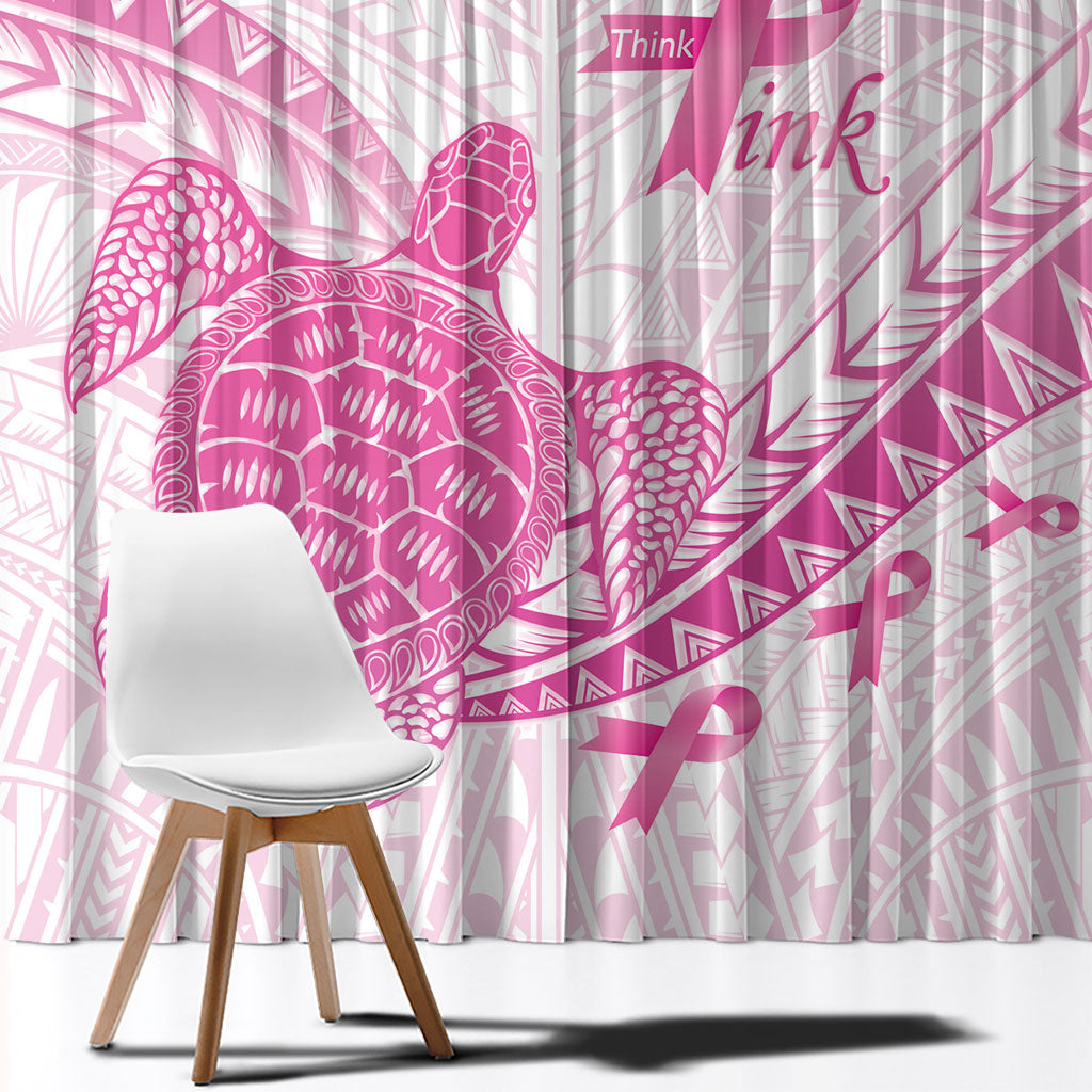 Breast Cancer Awareness Window Curtain Pink Ribbon Turtle Polynesian Pattern White LT22 - Polynesian Pride