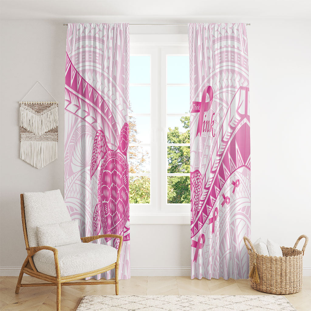 Breast Cancer Awareness Window Curtain Pink Ribbon Turtle Polynesian Pattern White LT22 - Polynesian Pride
