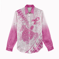 Breast Cancer Awareness Personalised Women Casual Shirt Pink Ribbon Turtle Polynesian Pattern White LT22 - Polynesian Pride