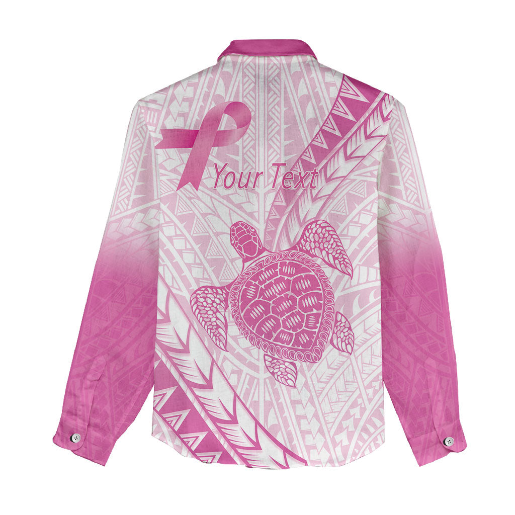 Breast Cancer Awareness Personalised Women Casual Shirt Pink Ribbon Turtle Polynesian Pattern White LT22 - Polynesian Pride