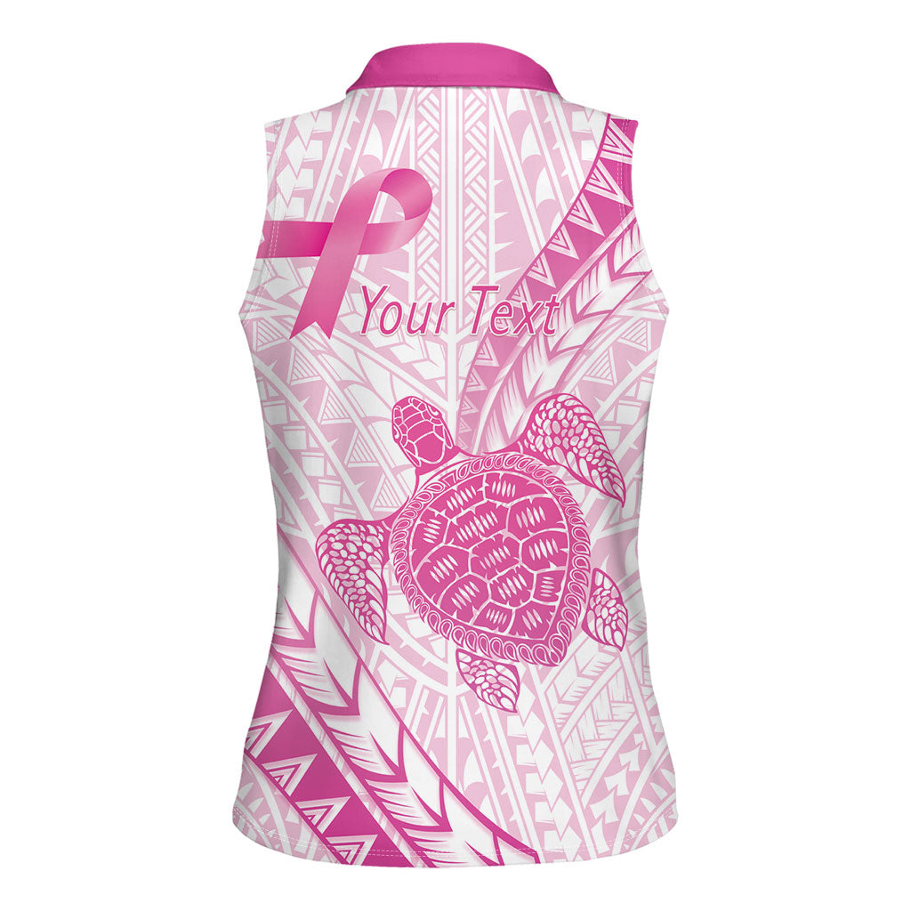 Breast Cancer Awareness Personalised Women Sleeveless Polo Shirt Pink Ribbon Turtle Polynesian Pattern White LT22 - Polynesian Pride