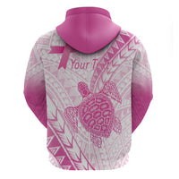 Breast Cancer Awareness Personalised Zip Hoodie Pink Ribbon Turtle Polynesian Pattern White LT22 - Polynesian Pride