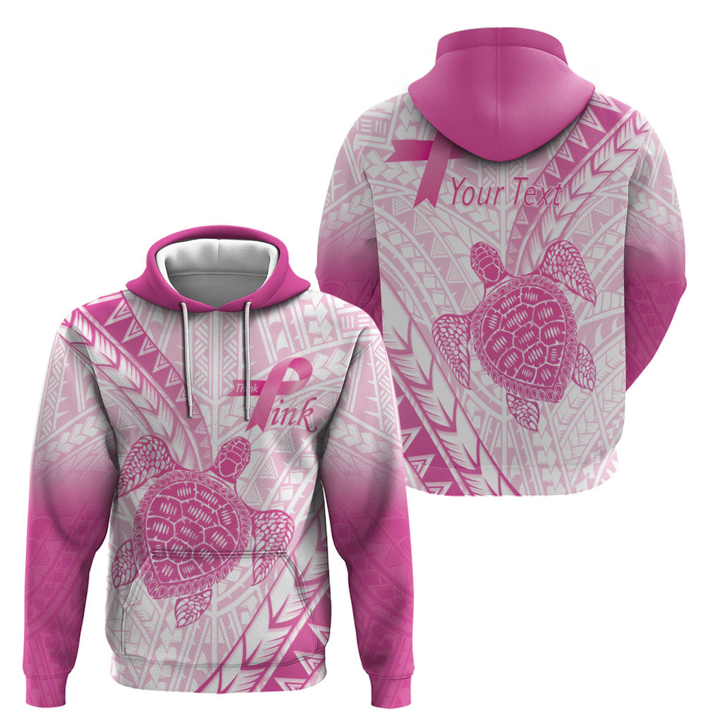 Breast Cancer Awareness Personalised Zip Hoodie Pink Ribbon Turtle Polynesian Pattern White LT22 - Polynesian Pride