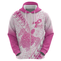 Breast Cancer Awareness Personalised Zip Hoodie Pink Ribbon Turtle Polynesian Pattern White LT22 - Polynesian Pride