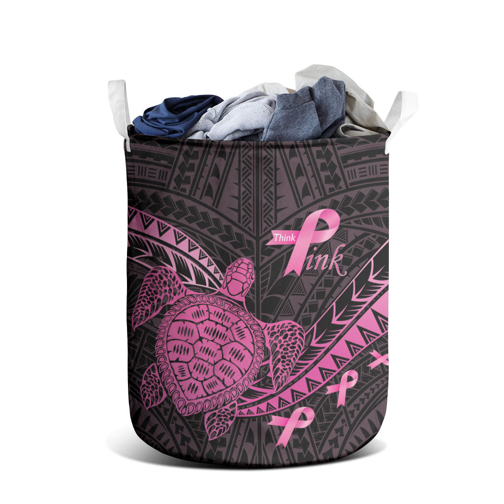 Breast Cancer Awareness Laundry Basket Pink Ribbon Turtle Polynesian Pattern Black LT22 - Polynesian Pride