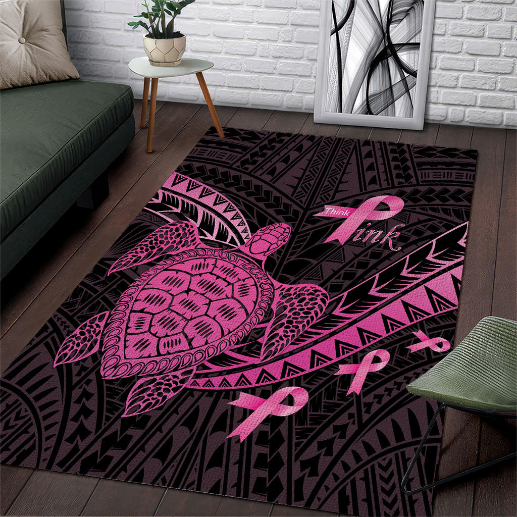 Breast Cancer Awareness Area Rug Pink Ribbon Turtle Polynesian Pattern Black LT22 Pink - Polynesian Pride