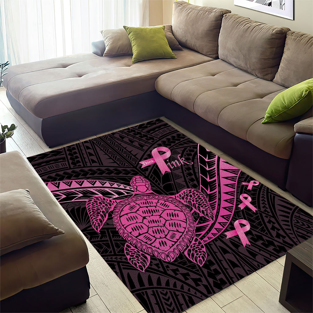 Breast Cancer Awareness Area Rug Pink Ribbon Turtle Polynesian Pattern Black LT22 - Polynesian Pride