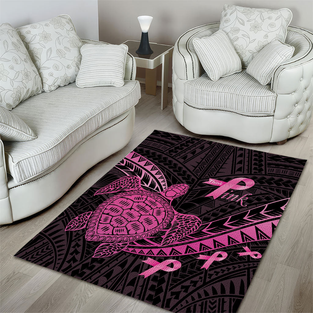 Breast Cancer Awareness Area Rug Pink Ribbon Turtle Polynesian Pattern Black LT22 - Polynesian Pride