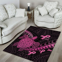 Breast Cancer Awareness Area Rug Pink Ribbon Turtle Polynesian Pattern Black LT22 - Polynesian Pride