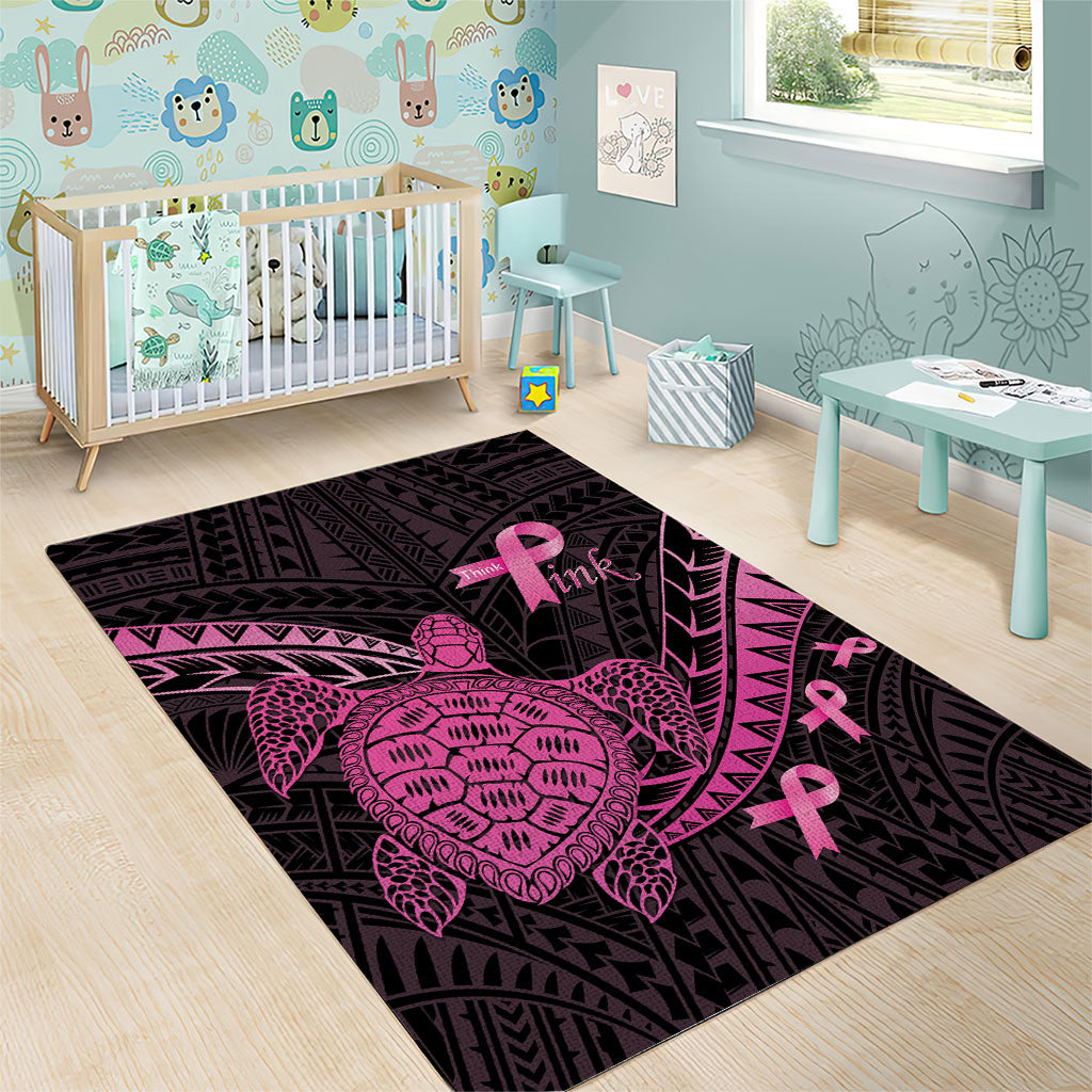 Breast Cancer Awareness Area Rug Pink Ribbon Turtle Polynesian Pattern Black LT22 - Polynesian Pride