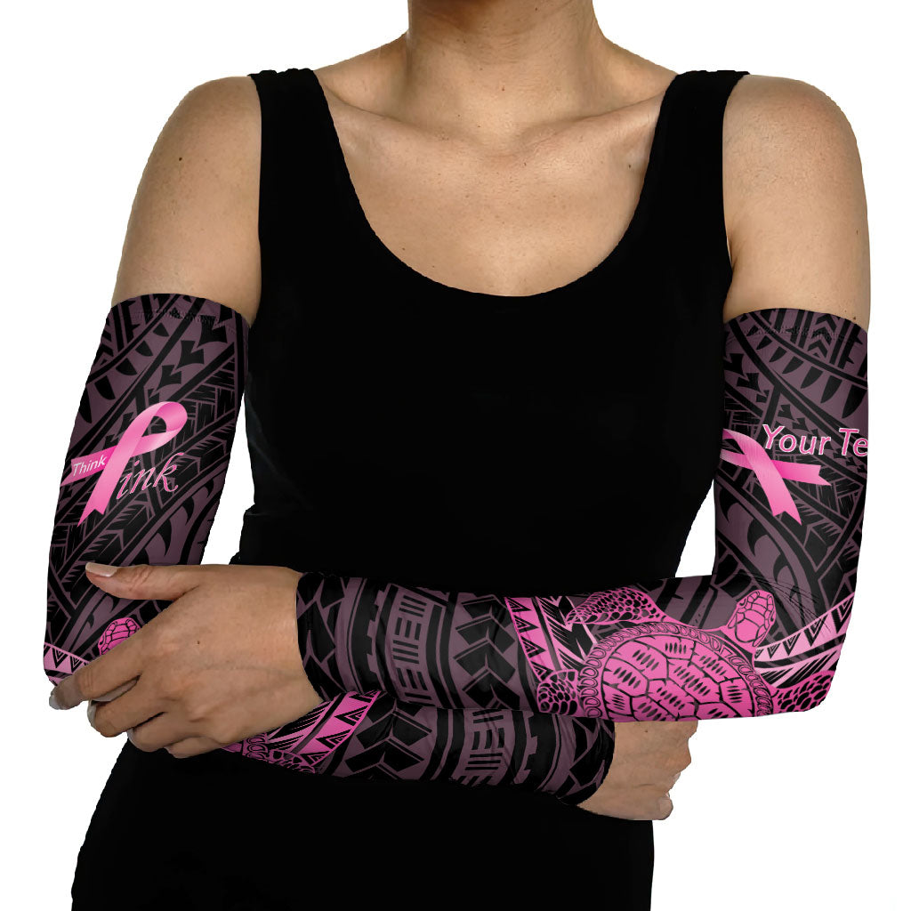 Breast Cancer Awareness Personalised Arm Sleeves Pink Ribbon Turtle Polynesian Pattern Black LT22 - Polynesian Pride