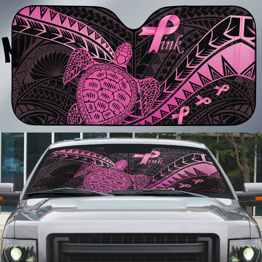 Breast Cancer Awareness Auto Sun Shade Pink Ribbon Turtle Polynesian Pattern Black LT22 Pink - Polynesian Pride