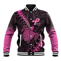 Breast Cancer Awareness Personalised Baseball Jacket Pink Ribbon Turtle Polynesian Pattern Black LT22 Unisex Pink - Polynesian Pride