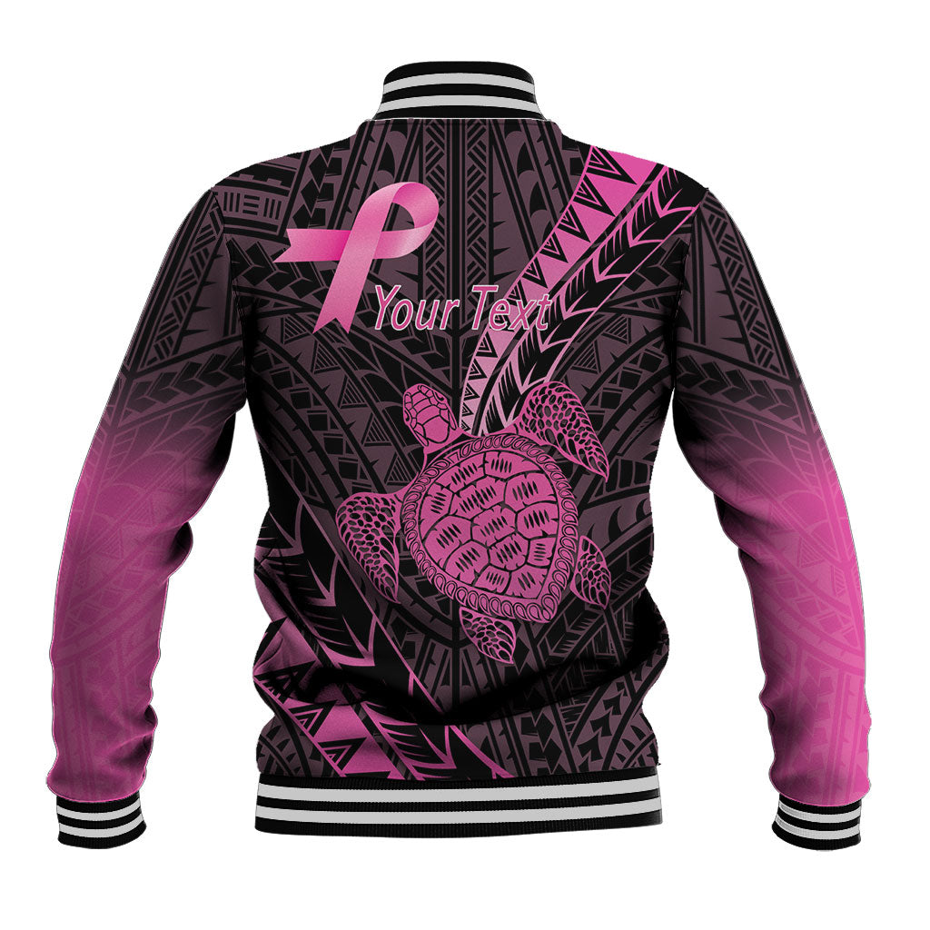 Breast Cancer Awareness Personalised Baseball Jacket Pink Ribbon Turtle Polynesian Pattern Black LT22 - Polynesian Pride
