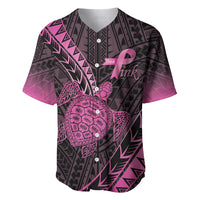 Breast Cancer Awareness Personalised Baseball Jersey Pink Ribbon Turtle Polynesian Pattern Black LT22 Pink - Polynesian Pride