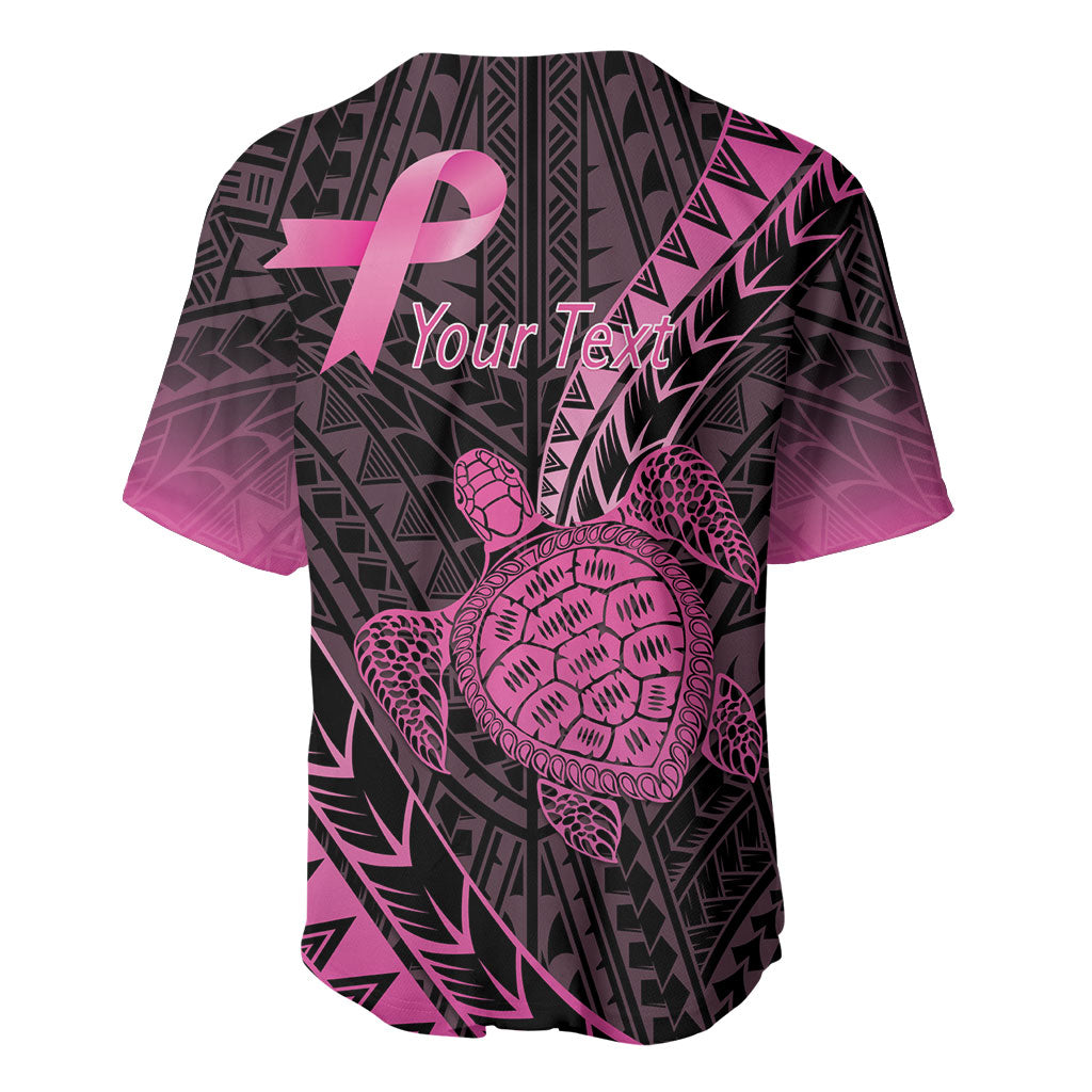 Breast Cancer Awareness Personalised Baseball Jersey Pink Ribbon Turtle Polynesian Pattern Black LT22 - Polynesian Pride
