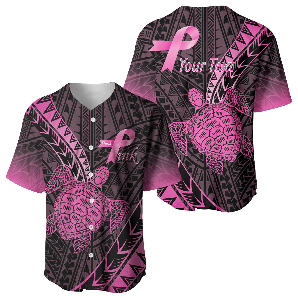 Breast Cancer Awareness Personalised Baseball Jersey Pink Ribbon Turtle Polynesian Pattern Black LT22 - Polynesian Pride