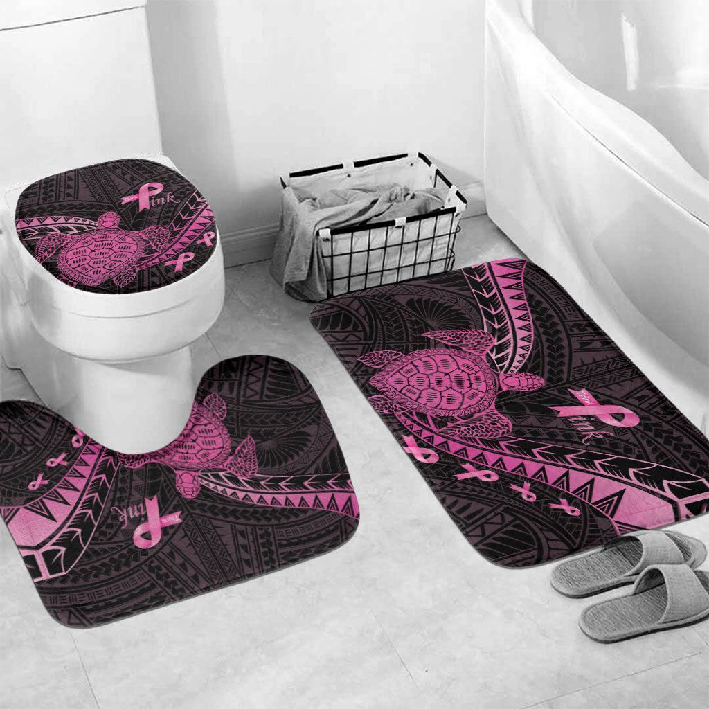 Breast Cancer Awareness Bathroom Set Pink Ribbon Turtle Polynesian Pattern Black LT22 Mat Set Only (3 pcs) One Size Pink - Polynesian Pride