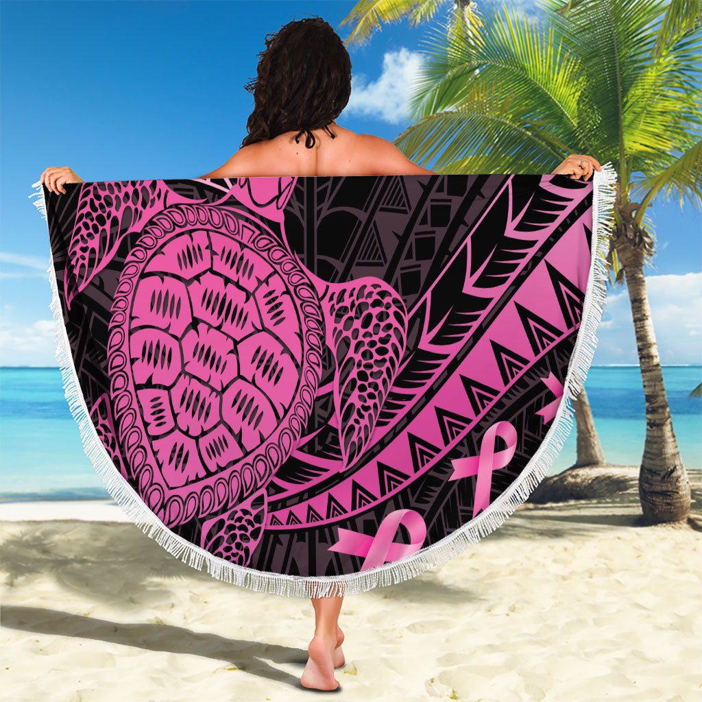 Breast Cancer Awareness Beach Blanket Pink Ribbon Turtle Polynesian Pattern Black LT22 - Polynesian Pride