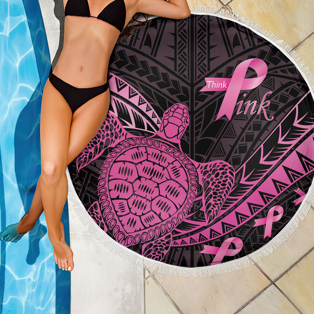 Breast Cancer Awareness Beach Blanket Pink Ribbon Turtle Polynesian Pattern Black LT22 - Polynesian Pride