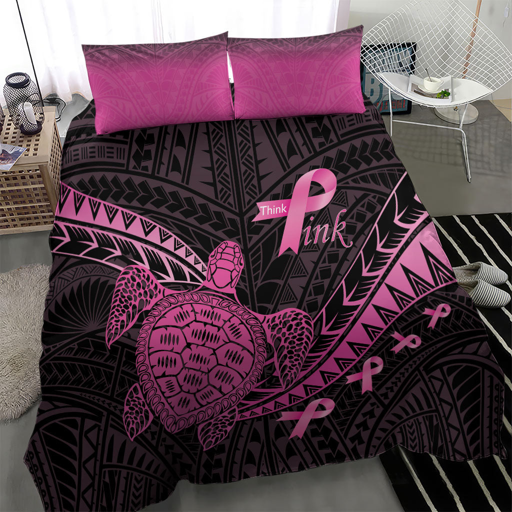 Breast Cancer Awareness Bedding Set Pink Ribbon Turtle Polynesian Pattern Black LT22 - Polynesian Pride
