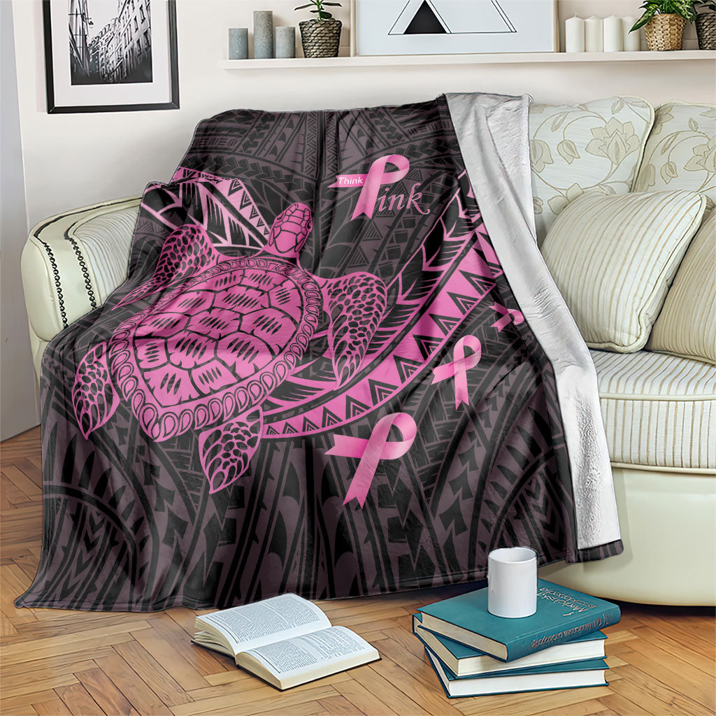 Breast Cancer Awareness Blanket Pink Ribbon Turtle Polynesian Pattern Black LT22 Pink - Polynesian Pride