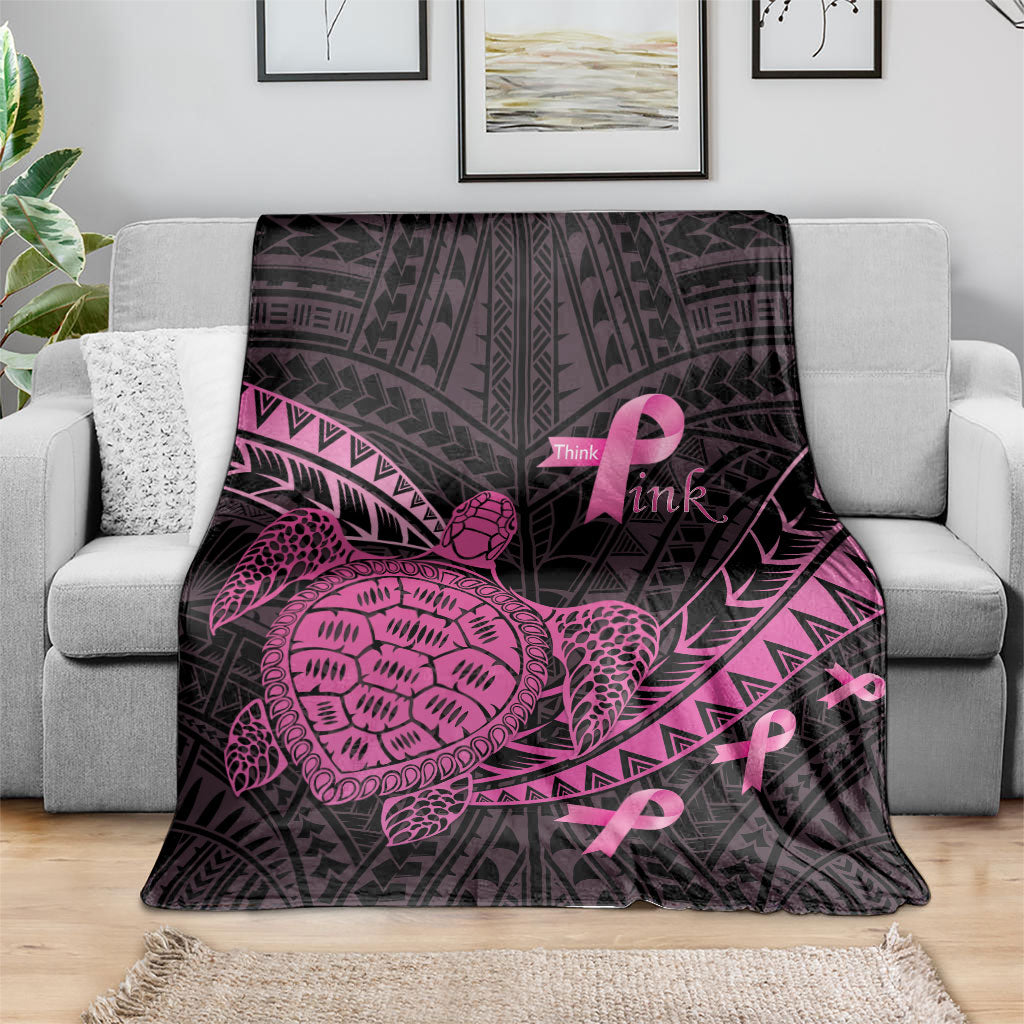 Breast Cancer Awareness Blanket Pink Ribbon Turtle Polynesian Pattern Black LT22 - Polynesian Pride