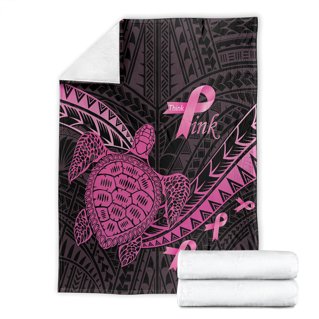 Breast Cancer Awareness Blanket Pink Ribbon Turtle Polynesian Pattern Black LT22 - Polynesian Pride