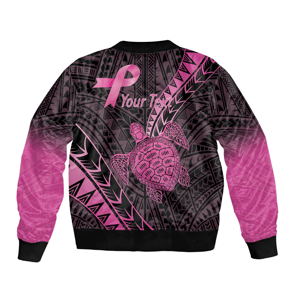 Breast Cancer Awareness Personalised Bomber Jacket Pink Ribbon Turtle Polynesian Pattern Black LT22 - Polynesian Pride