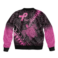 Breast Cancer Awareness Personalised Bomber Jacket Pink Ribbon Turtle Polynesian Pattern Black LT22 - Polynesian Pride