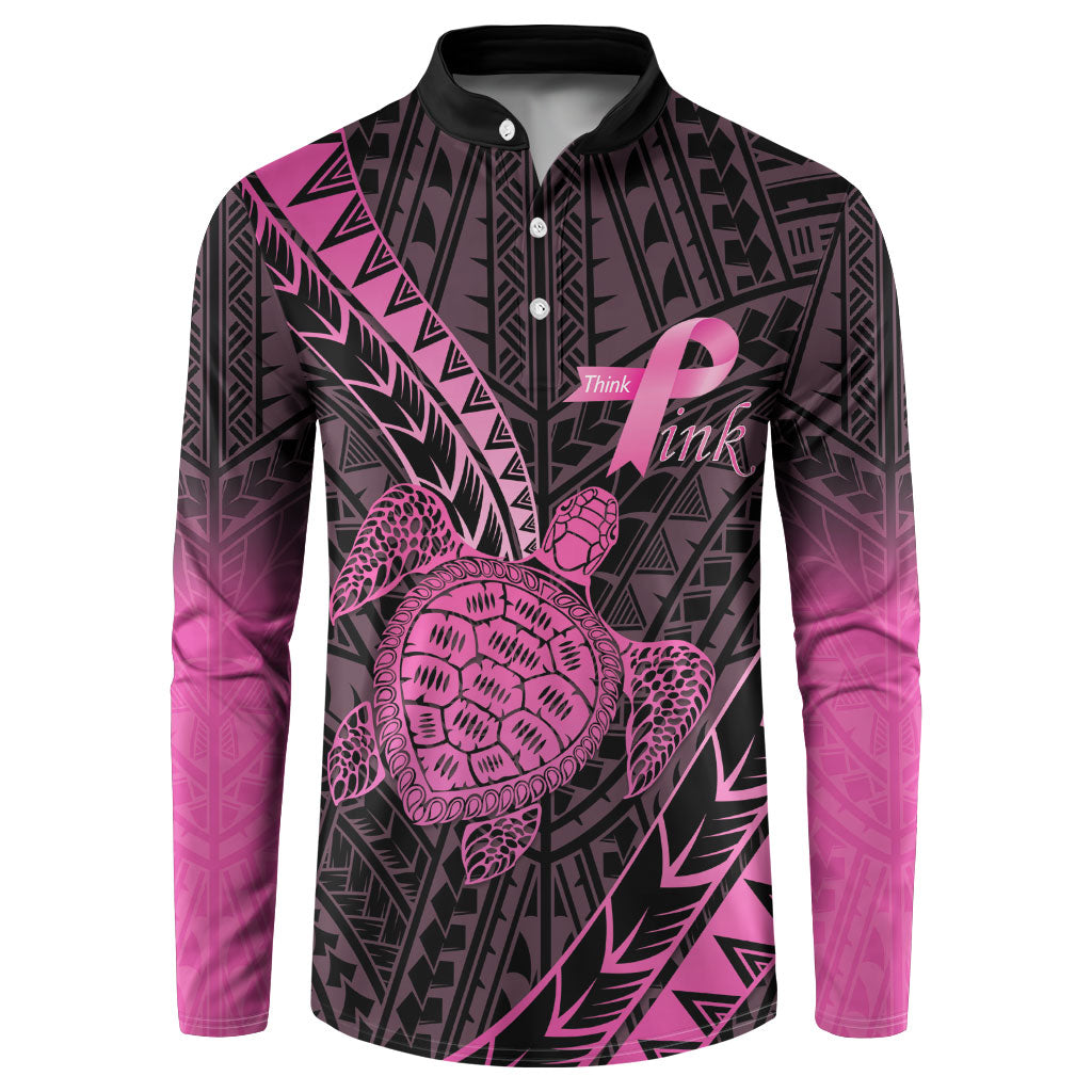 Breast Cancer Awareness Personalised Button Sweatshirt Pink Ribbon Turtle Polynesian Pattern Black LT22 Pink - Polynesian Pride