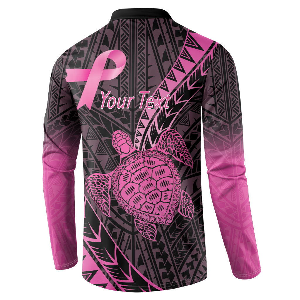 Breast Cancer Awareness Personalised Button Sweatshirt Pink Ribbon Turtle Polynesian Pattern Black LT22 - Polynesian Pride