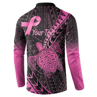 Breast Cancer Awareness Personalised Button Sweatshirt Pink Ribbon Turtle Polynesian Pattern Black LT22 - Polynesian Pride