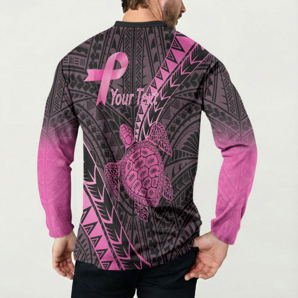 Breast Cancer Awareness Personalised Button Sweatshirt Pink Ribbon Turtle Polynesian Pattern Black LT22 - Polynesian Pride