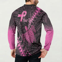 Breast Cancer Awareness Personalised Button Sweatshirt Pink Ribbon Turtle Polynesian Pattern Black LT22 - Polynesian Pride
