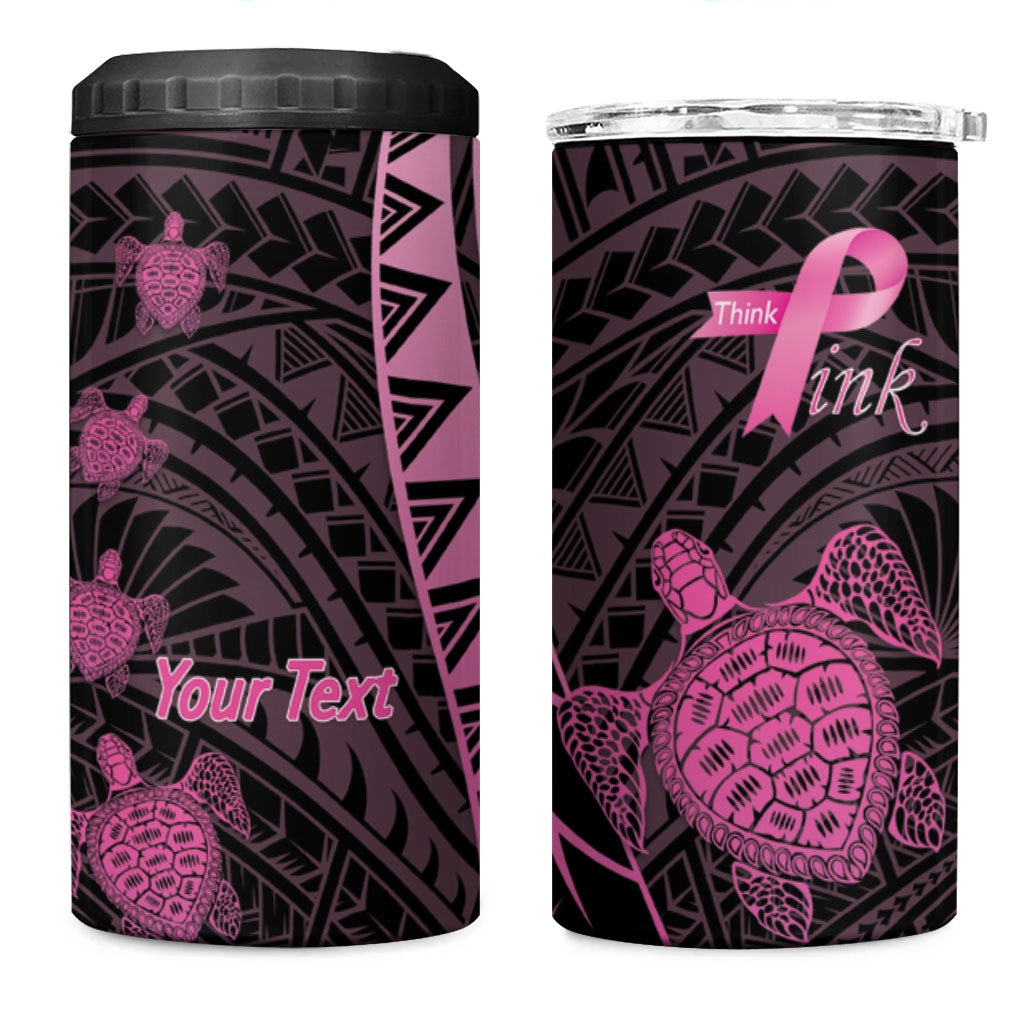 Breast Cancer Awareness Personalised 4 in 1 Can Cooler Tumbler Pink Ribbon Turtle Polynesian Pattern Black LT22 One Size: 16 oz Pink - Polynesian Pride