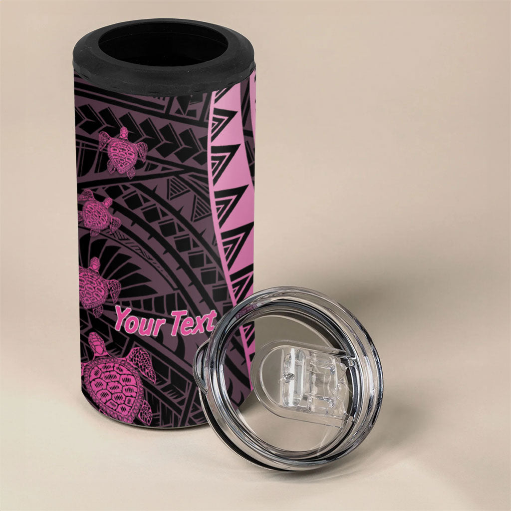 Breast Cancer Awareness Personalised 4 in 1 Can Cooler Tumbler Pink Ribbon Turtle Polynesian Pattern Black LT22 - Polynesian Pride