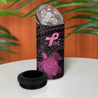 Breast Cancer Awareness Personalised 4 in 1 Can Cooler Tumbler Pink Ribbon Turtle Polynesian Pattern Black LT22 - Polynesian Pride
