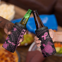 Breast Cancer Awareness Personalised 4 in 1 Can Cooler Tumbler Pink Ribbon Turtle Polynesian Pattern Black LT22 - Polynesian Pride