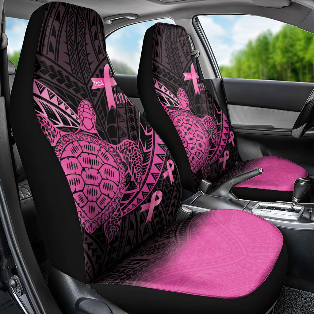 Breast Cancer Awareness Car Seat Cover Pink Ribbon Turtle Polynesian Pattern Black LT22 - Polynesian Pride