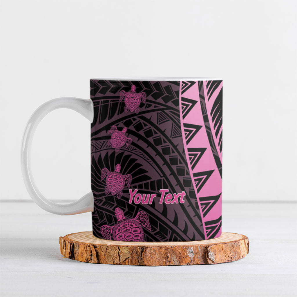 Breast Cancer Awareness Personalised Ceramic Mug Pink Ribbon Turtle Polynesian Pattern Black LT22 Pink - Polynesian Pride