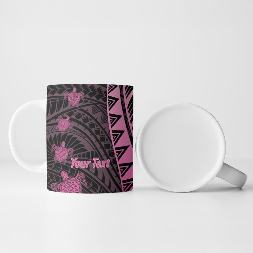 Breast Cancer Awareness Personalised Ceramic Mug Pink Ribbon Turtle Polynesian Pattern Black LT22 - Polynesian Pride
